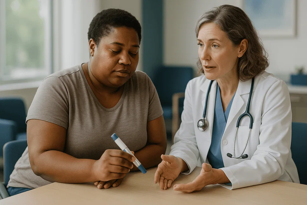 Doctor consulting with patient holding medical document: What exactly did the FDA approve tirzepatide for?