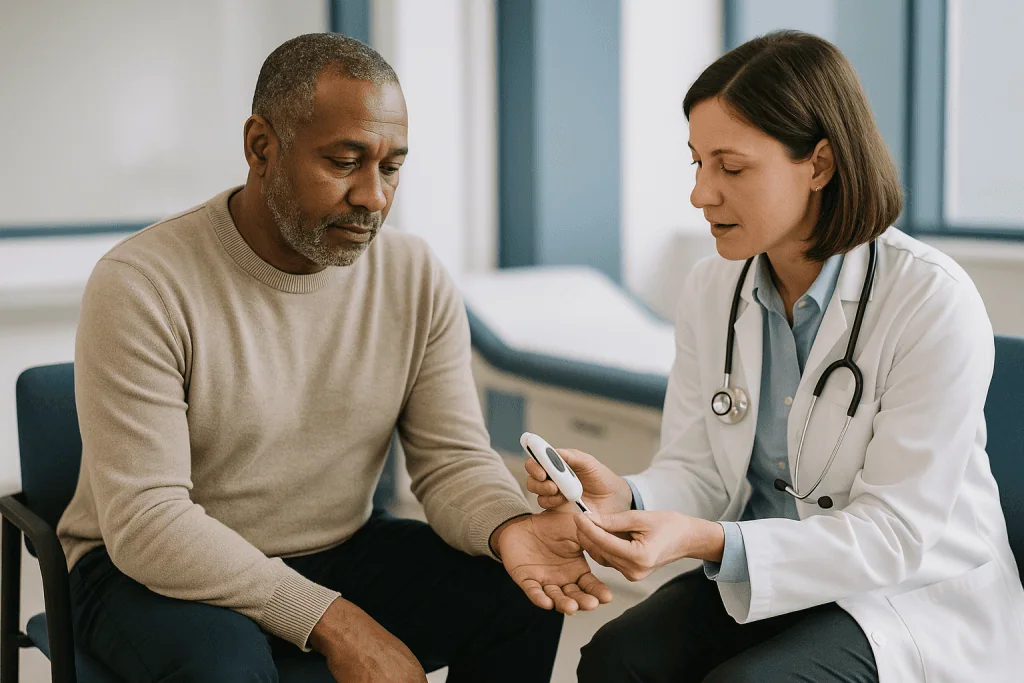 Doctor consulting patient with handheld medical device: What fabry nephropathy monitoring actually involves, test by test