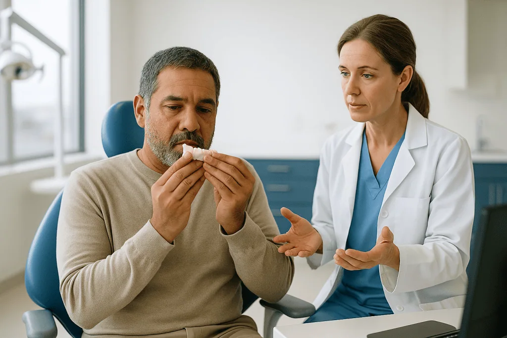Doctor consulting with male patient in clinic: What full mouth reconstruction actually involves