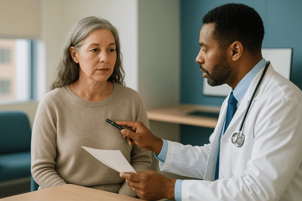 Doctor consulting with patient about medical results: What happens at the appointment if you do see a clinician