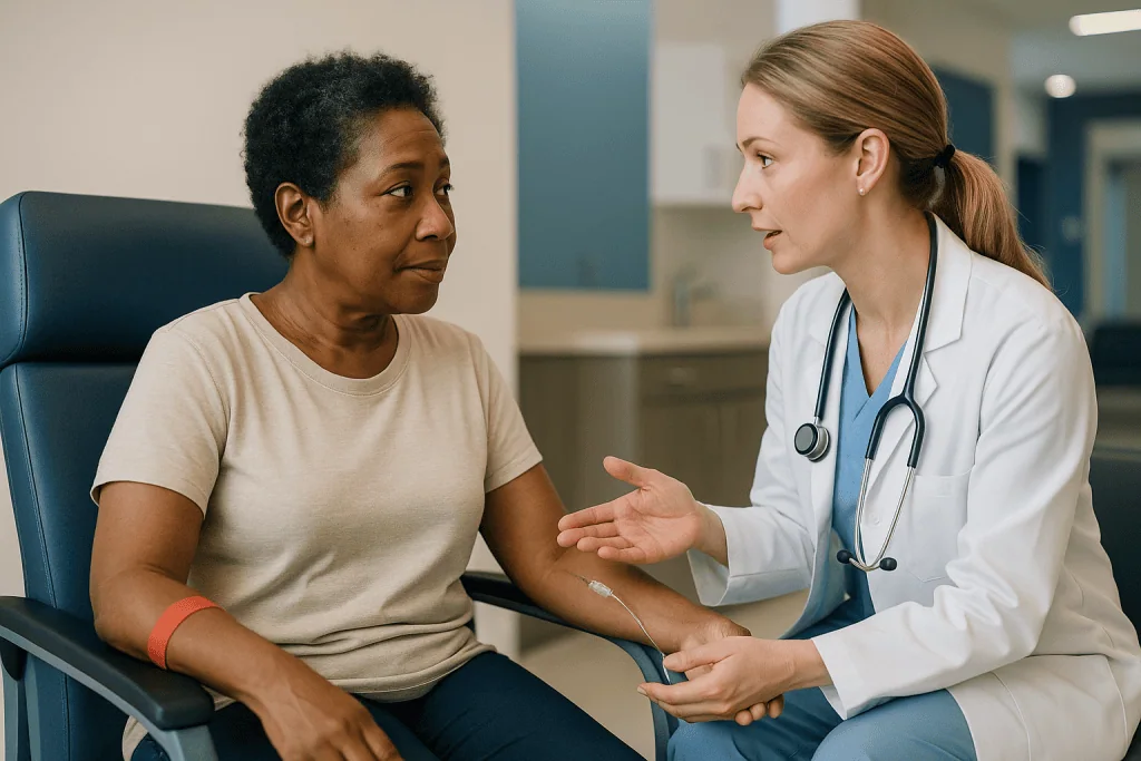 Doctor consulting patient in clinic office setting: What happens before the scan: prep, bloodwork, and the questions they'll