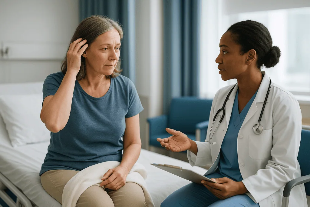 Doctor consulting patient in hospital room: What happens before VP shunt surgery?