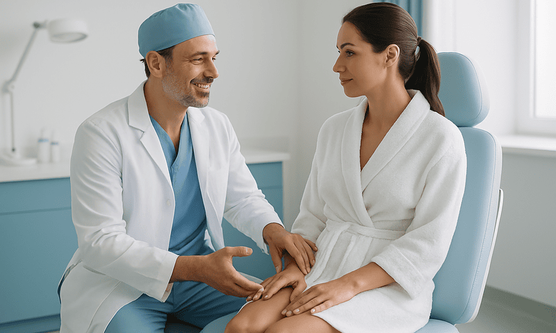 Doctor consulting with a patient in a medical office setting.