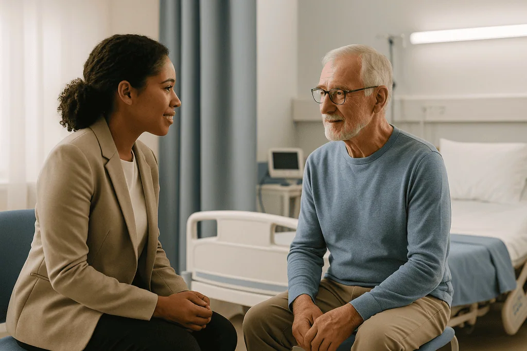 What Happens If You Need Extra Tests After Arriving in Turkey 1 Doctor consulting with elderly patient in hospital room.