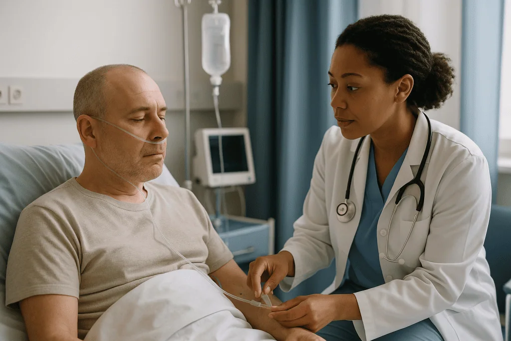 Doctor examining patient in hospital room: What happens in the first hour in the emergency room