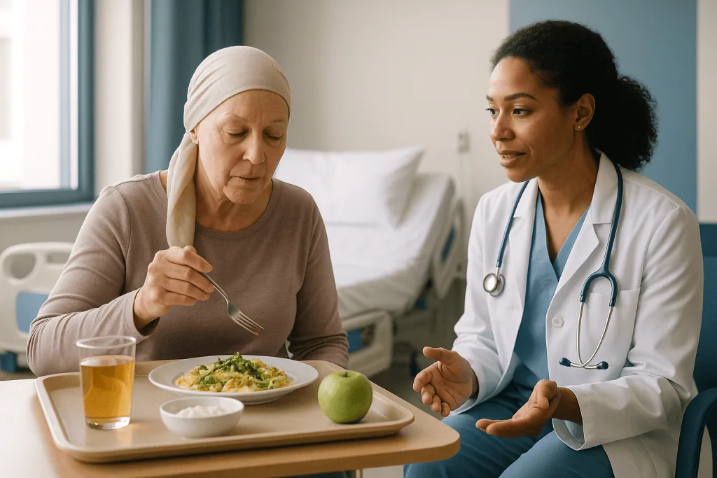 Doctor consulting patient during meal in hospital room: What immunosuppressive therapy for aplastic anemia is designed to do