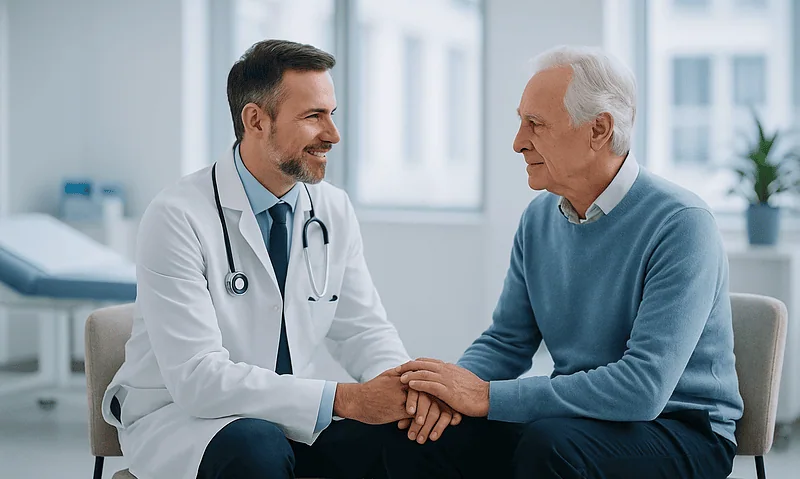 Doctor and elderly patient having a consultation in a medical clinic.