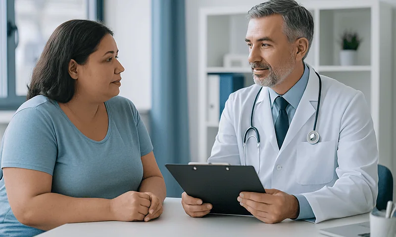 Doctor consulting with a patient in a medical office setting.