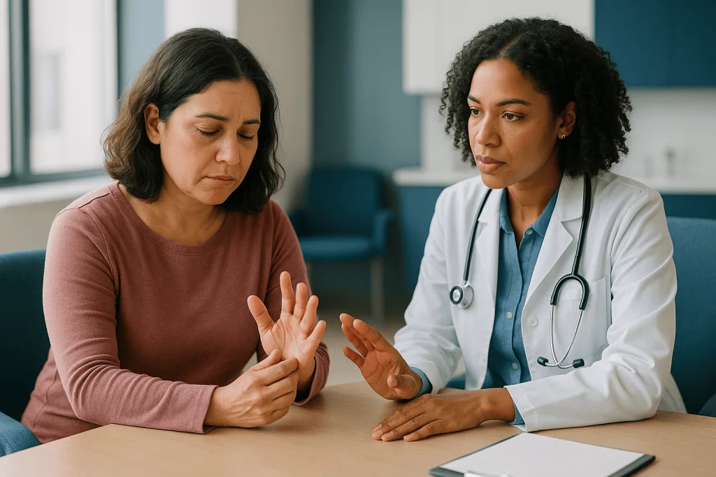 Doctor consulting with patient about hand or wrist pain: What is actually happening in the body during a lupus flare?