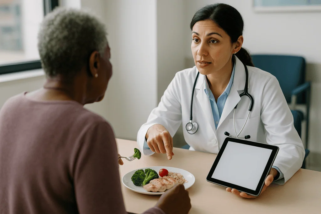 Doctor consulting patient about nutrition and diet: What is actually happening inside the brain's blood vessels