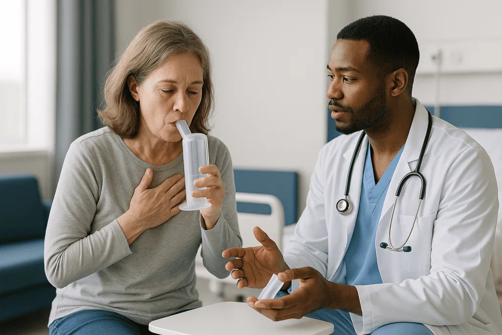 Doctor consulting patient with inhaler in clinical setting: What is actually happening inside your lungs