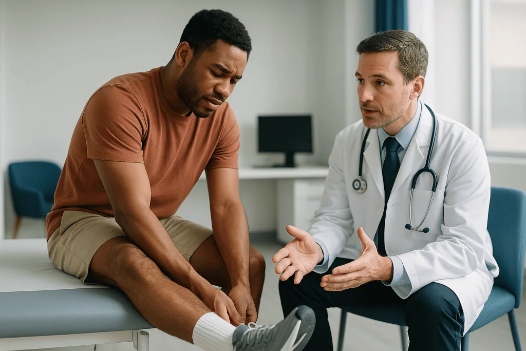 Doctor consulting patient about ankle/foot injury: What is ankle impingement, and why does the ankle pinch?