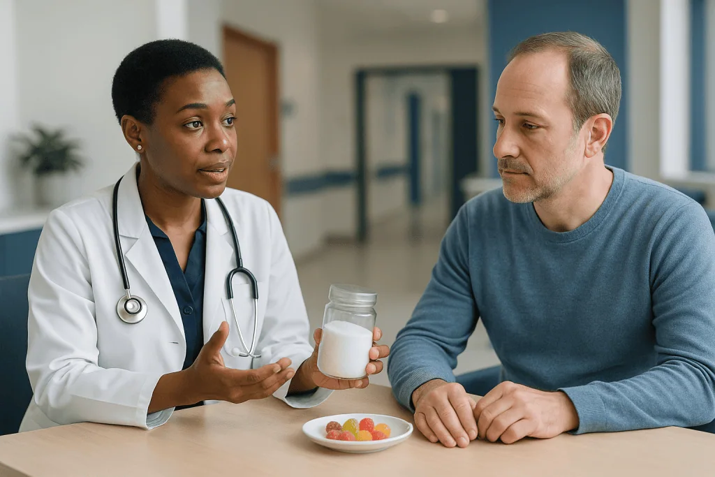 Doctor consulting patient about nutrition and supplements: What is erythritol, and how does it differ from allulose?