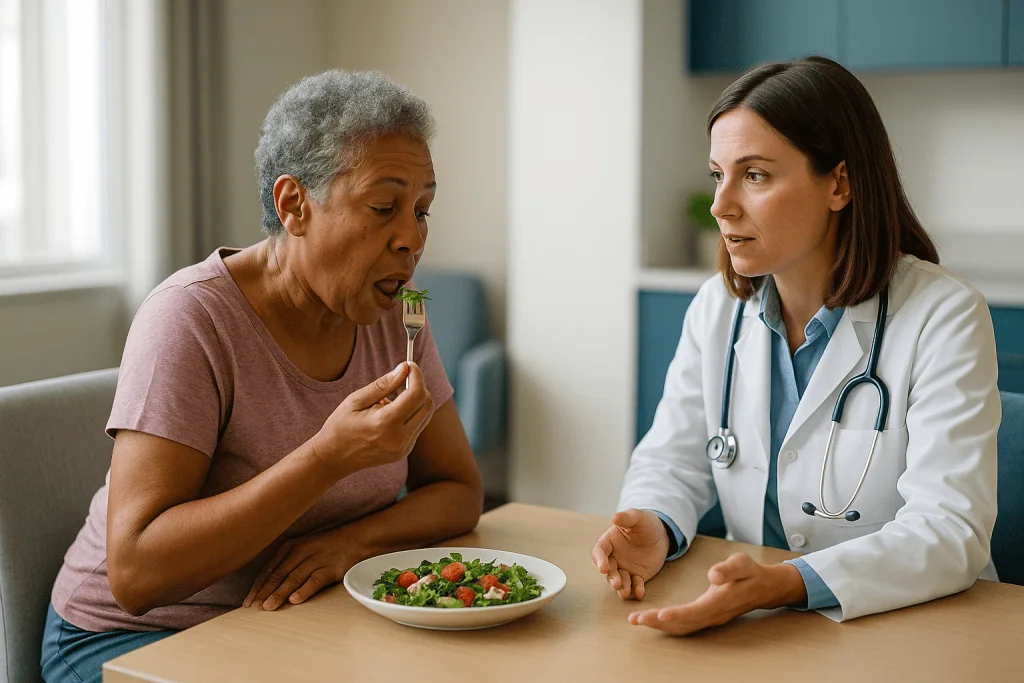 Doctor consulting patient about healthy salad diet — What is GLP-1, and why does a gut hormone matter so much?