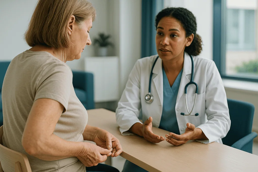 Doctor consulting with mature female patient at desk — What is insulin resistance, exactly?