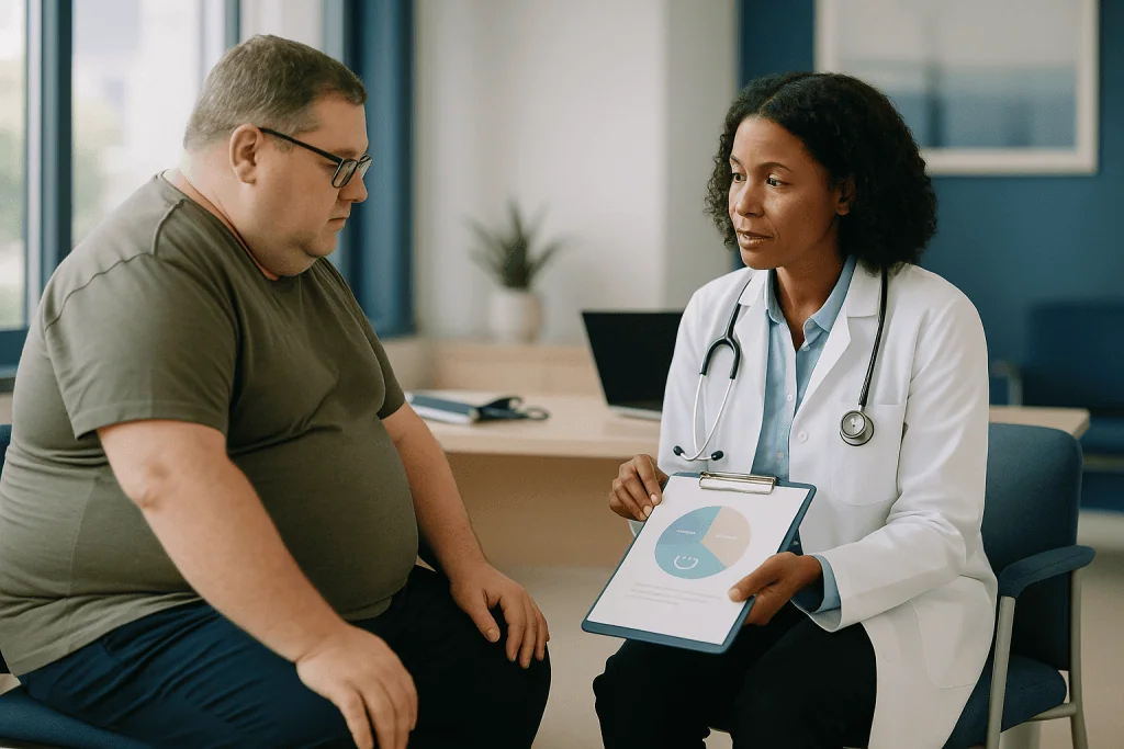 Doctor consulting overweight male patient with health chart: What is metabolic syndrome and how is it defined?