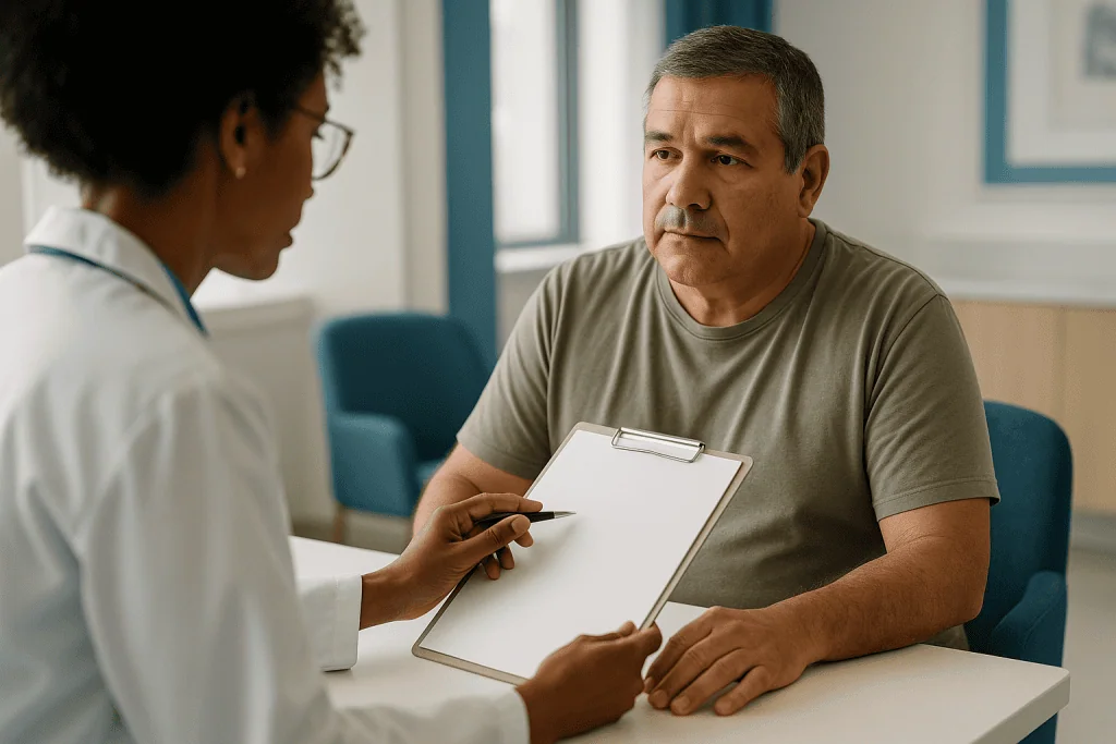Healthcare provider consulting with middle-aged patient about medical records: What is metabolic syndrome, and how is it dia