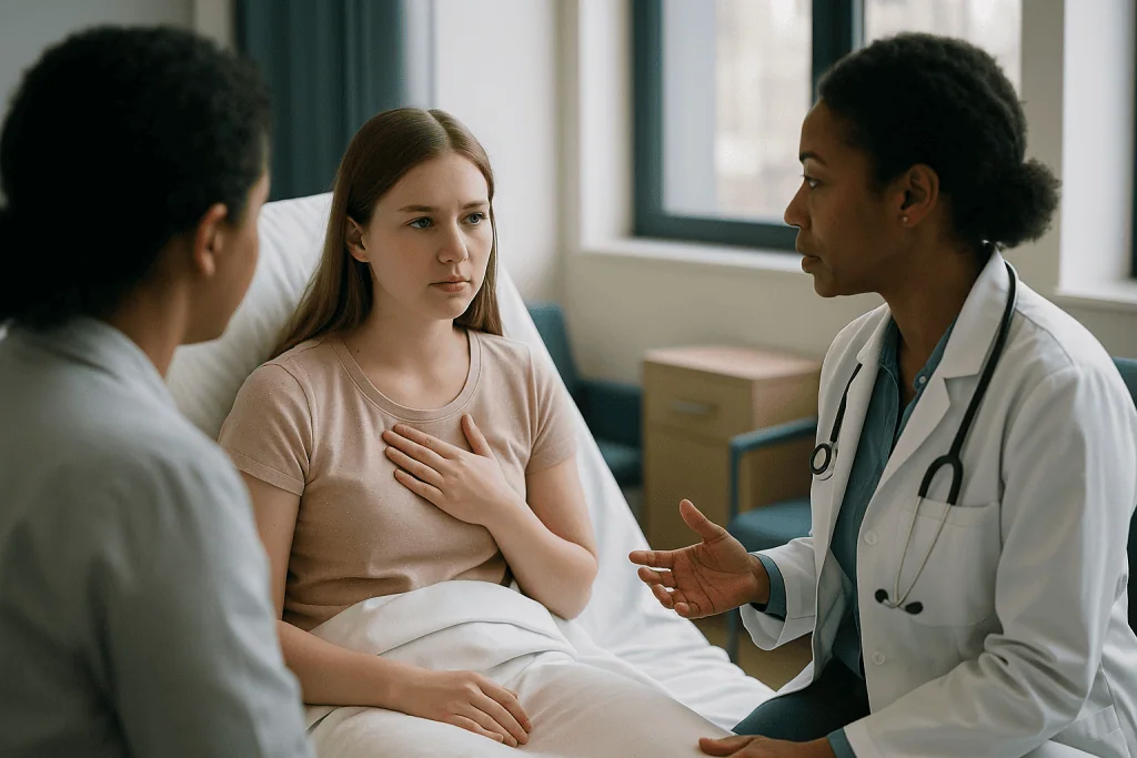 Doctor consulting with patient and companion in clinic: What is the first symptom of rheumatic fever, and why it shapes reco