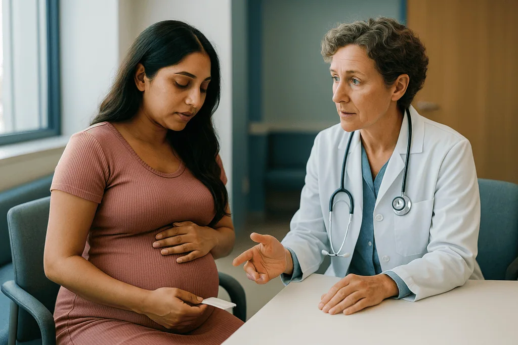 Pregnant woman consulting with female doctor in clinic: What is the most common infection in pregnancy?