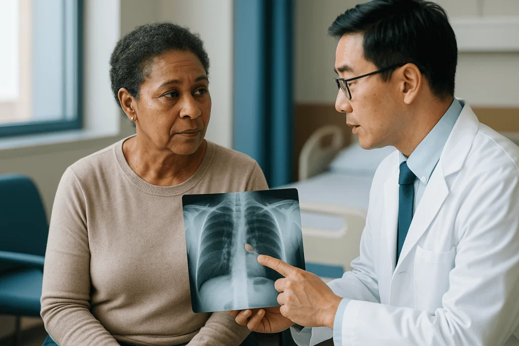 Doctor showing chest X-ray to adult patient: What is the primary indication for thymectomy? Thymoma comes first