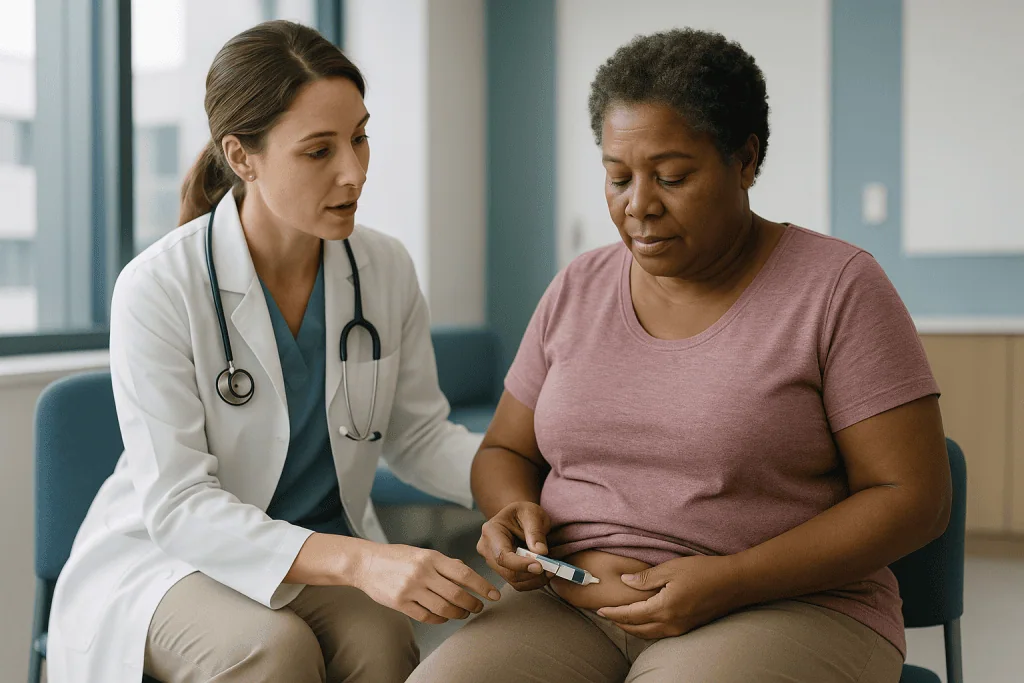 Doctor consulting patient about blood glucose monitoring: What is Zepbound and how does tirzepatide work?