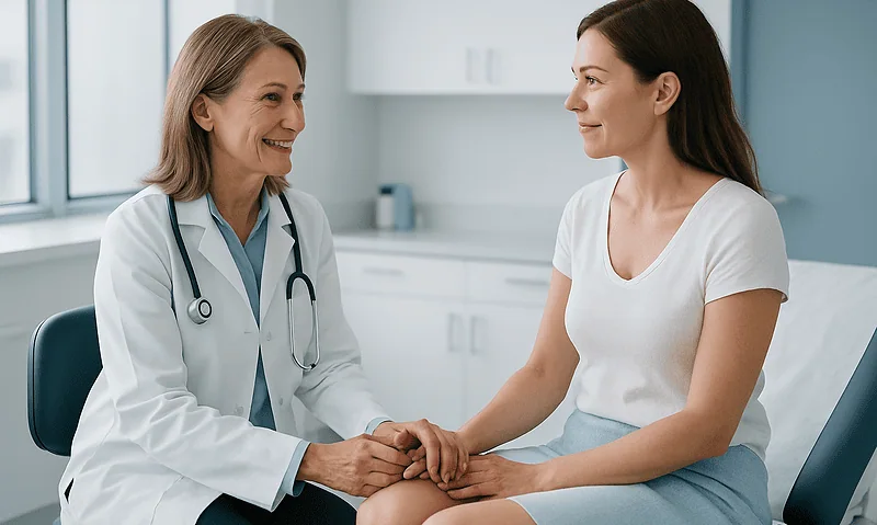 Doctor consulting with a patient in a medical office setting.