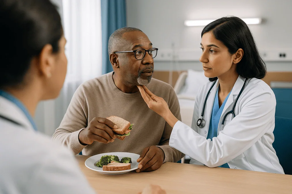 Doctor discussing nutrition and healthy eating with patient: What lymph nodes in the neck actually do