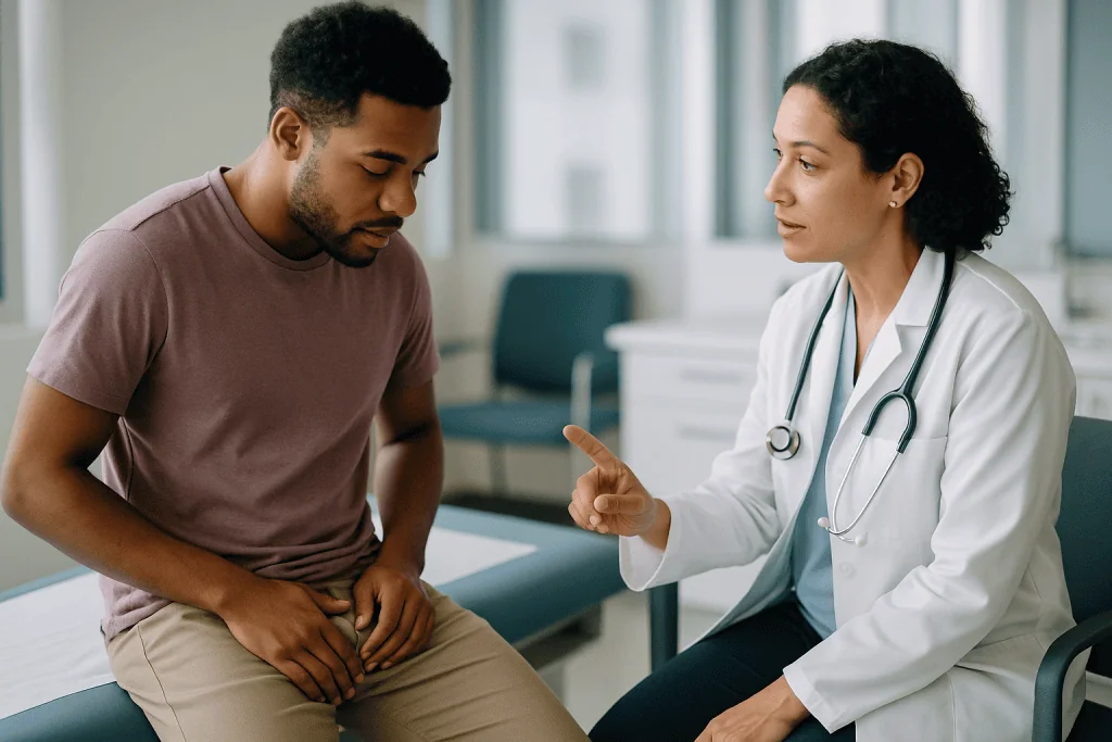 Doctor consulting male patient about abdominal pain — What makes a spermatic cord twist in the first place?