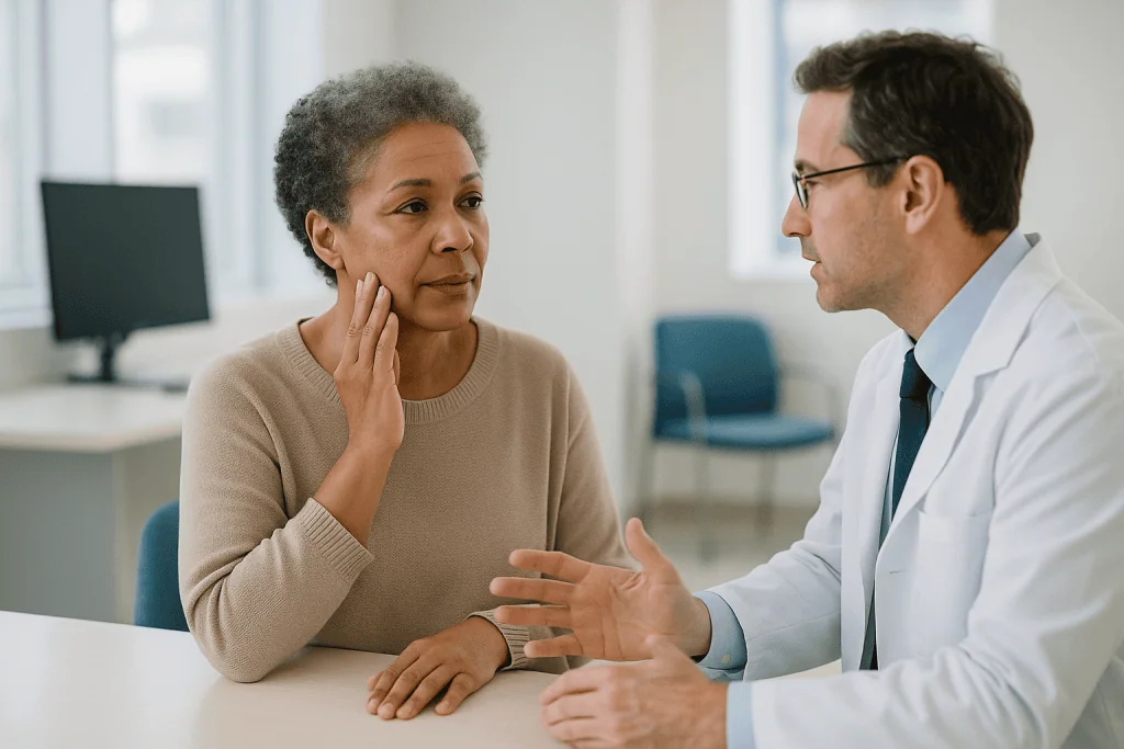Doctor consulting with patient about general medical issue: What makes someone a good facial implants candidate?
