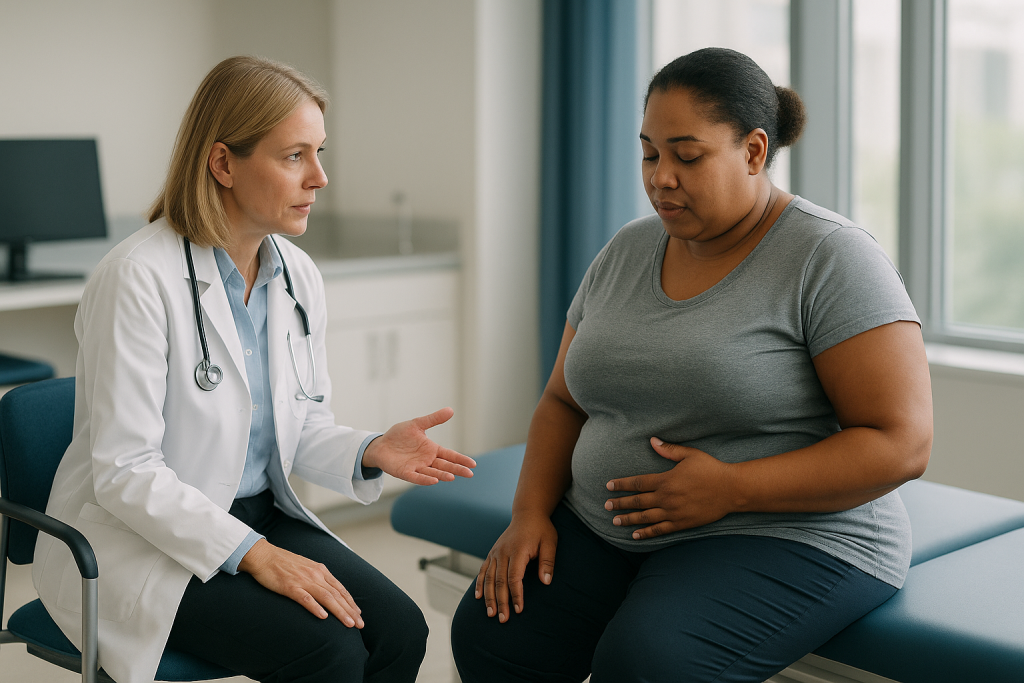 Pregnant woman in consultation with female doctor: What non-surgical procedures cannot change
