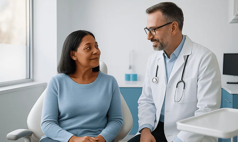 Doctor consulting with a patient in a modern dental clinic.