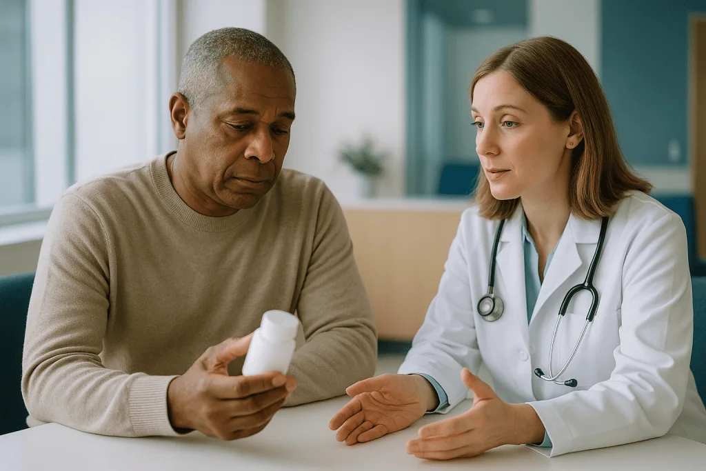 Doctor consulting patient about medication in clinical setting: What OTC drugs are bad for kidneys? A category-by-category l