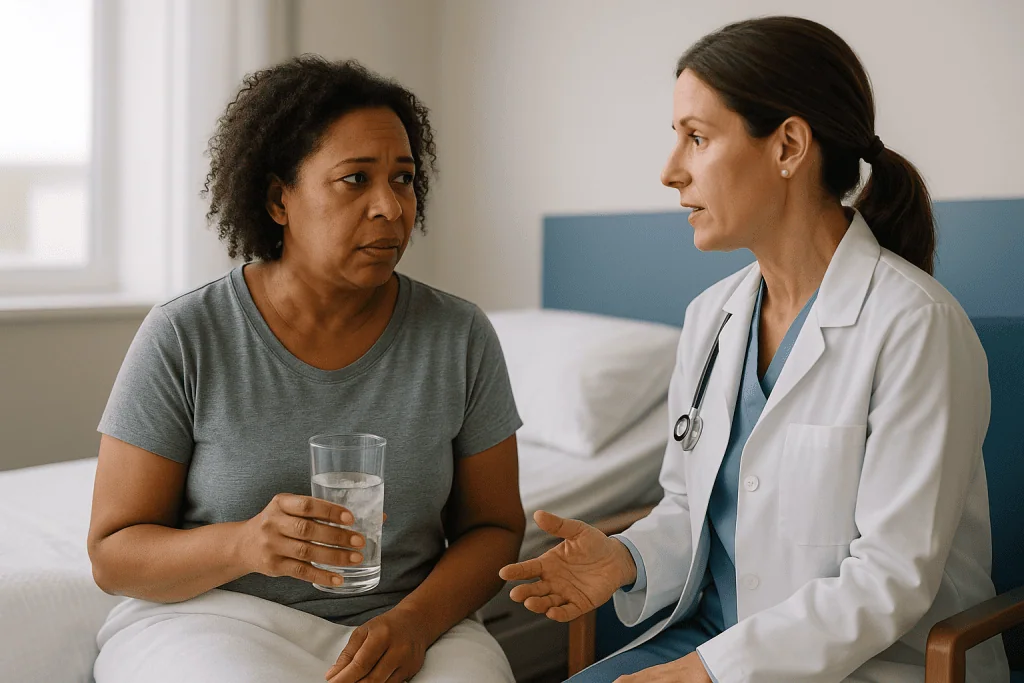 Doctor consulting patient in clinical setting: What raises hematoma risk, and what the team does about it