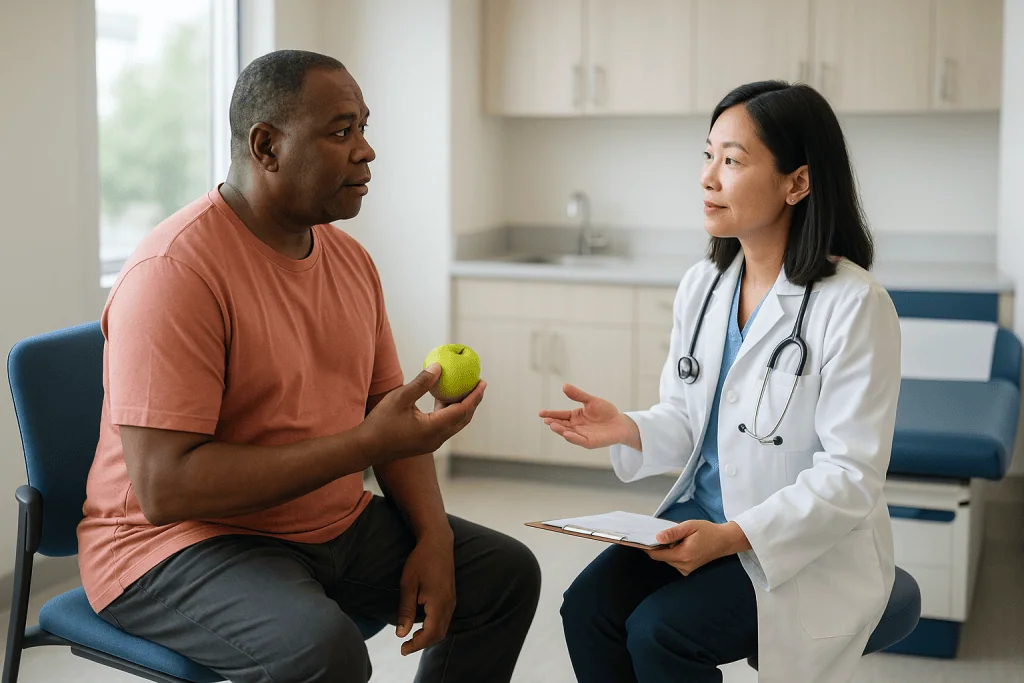 Doctor consultation with patient holding green apple: What the evidence actually says, and how strong it is