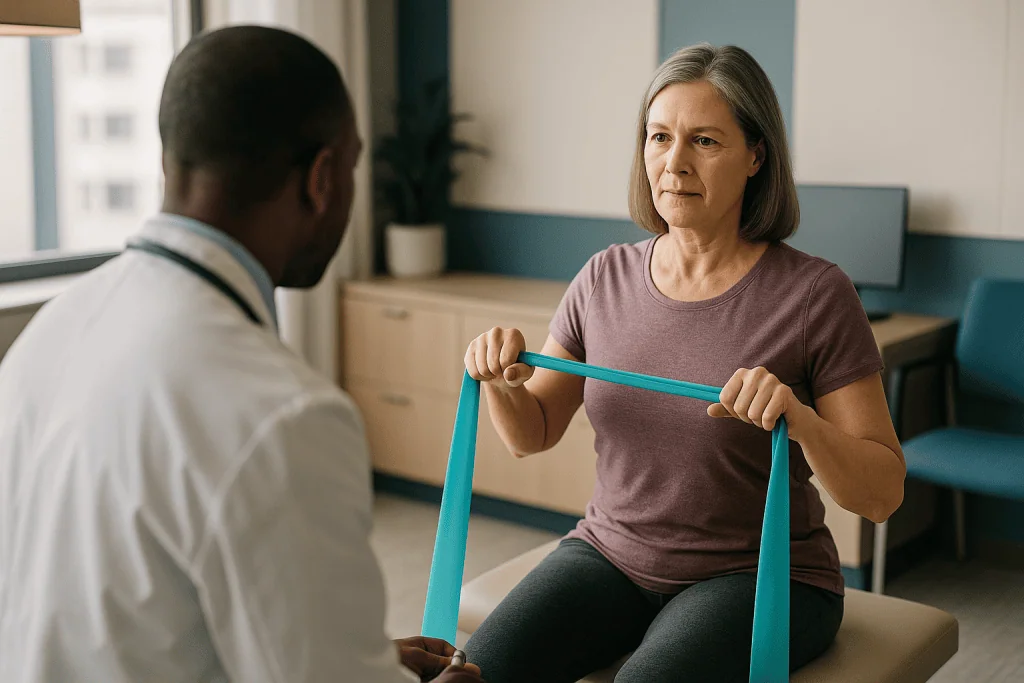 Physical therapist instructing patient with resistance band: What the evidence actually says, graded by strength