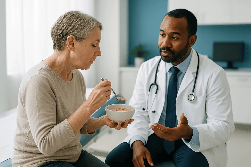 Doctor consulting patient about food or nutrition: What the first weeks after surgery usually look like