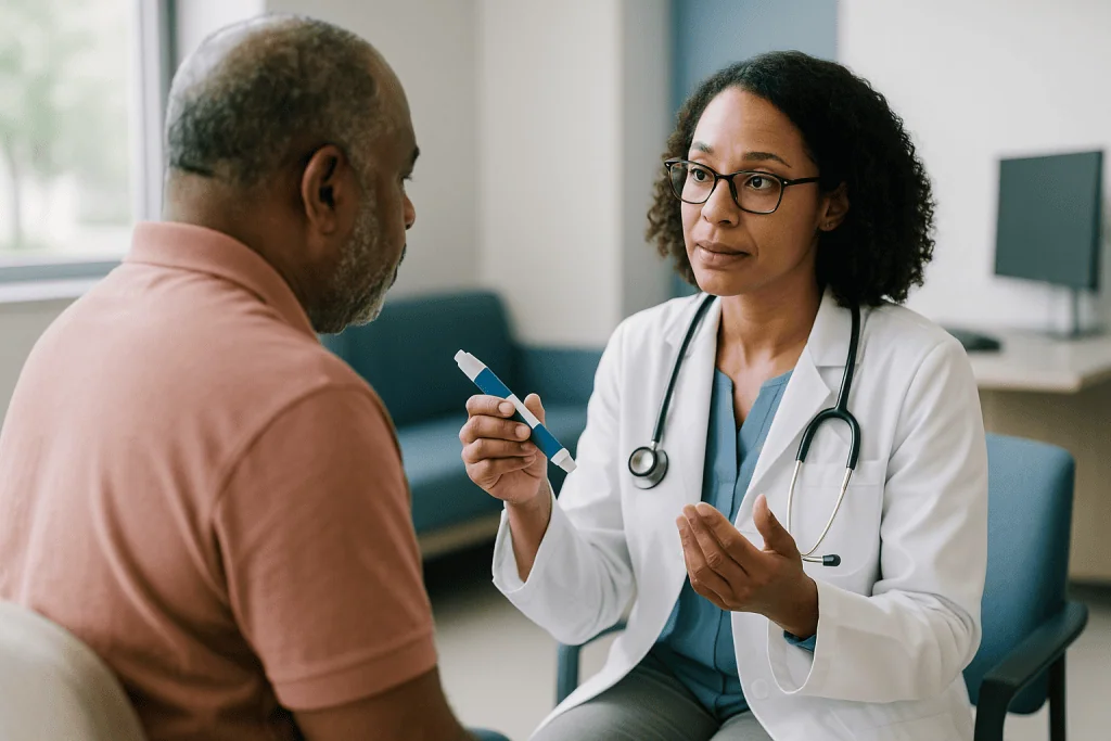 Doctor consulting patient in clinical setting: What the Ozempic boxed warning on thyroid tumors actually says