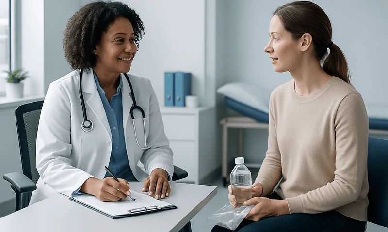Doctor consulting with patient about urinary tract infection symptoms and treatment.
