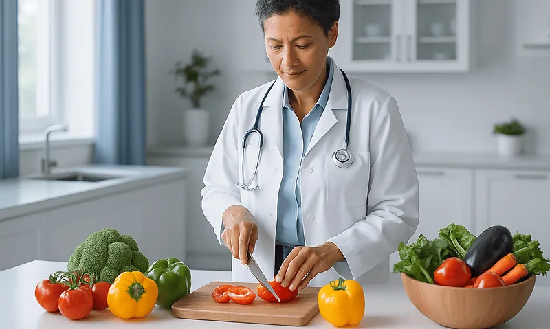 Doctor preparing vegetables for a healthy diet at Acibadem Hospitals Group.