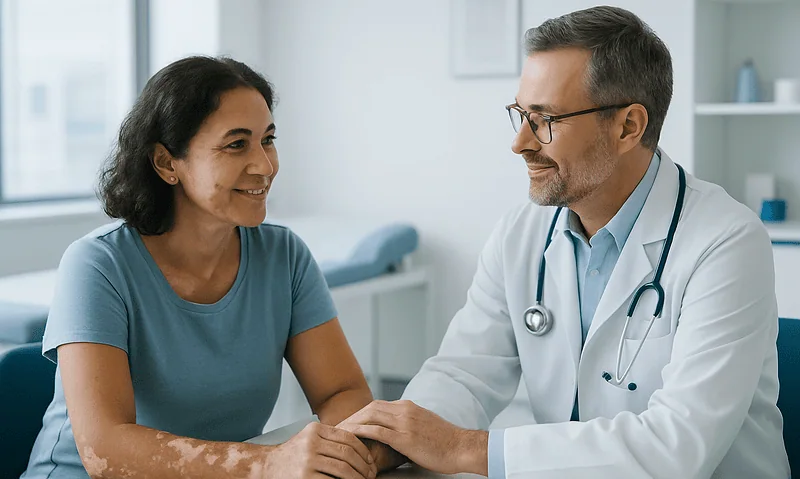 Doctor consulting with a patient in a medical office at Acibadem Hospitals Group.