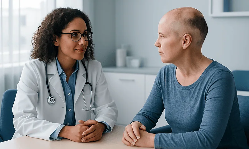 Doctor consulting with a patient about hair loss and treatment options.