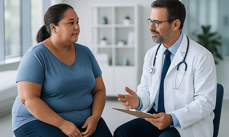 Doctor consulting with a patient in a medical office setting.
