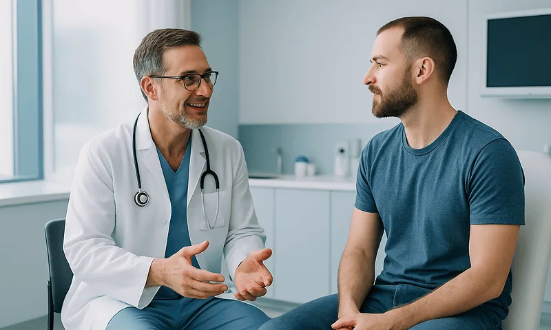 Doctor consulting with a patient in a medical office.