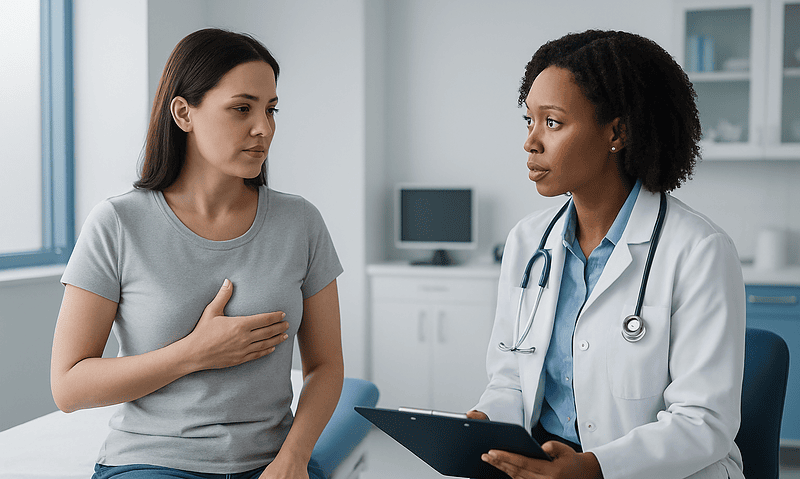 Doctor consulting with a patient about accessory breast tissue removal.