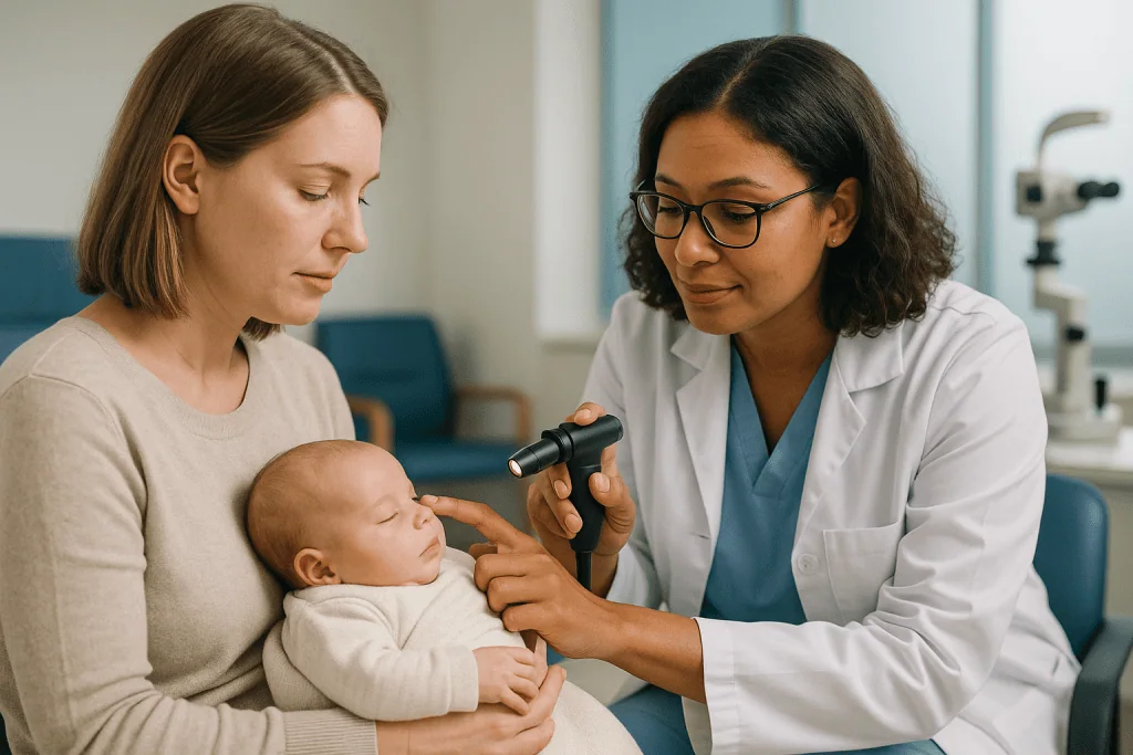 Pediatric ophthalmologist examining infant's eyes with otoscope: When does ROP need treatment at all?