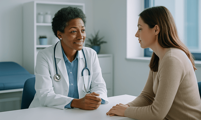 Doctor consulting with a patient in a medical office setting.