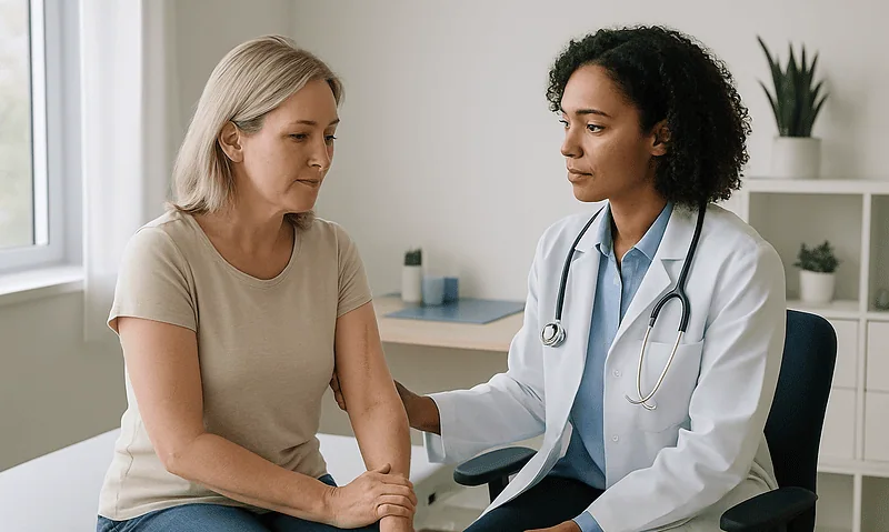 Doctor consulting with a patient about scar revision surgery options.