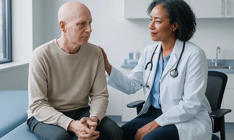 Doctor consulting with a patient in a medical office setting.