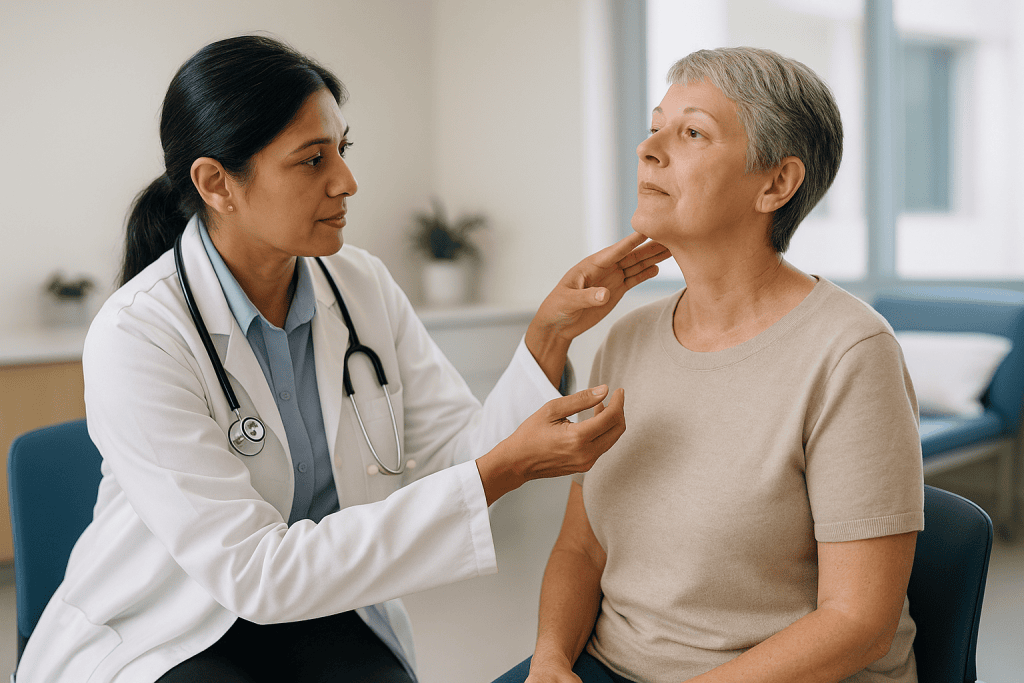Doctor examining patient's neck during consultation: When is skin removal, a true neck lift, the missing piece?