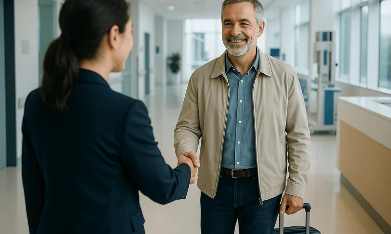 Patient shaking hands with a healthcare professional at Acibadem Hospital.